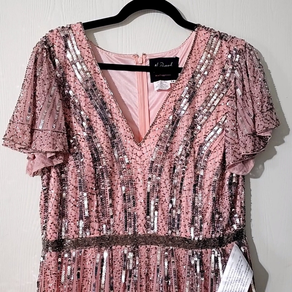 MAC DUGGAL Flutter Sleeve Embellished Plunge Neck A Line Gown Dress Size 14 - Picture 7 of 8